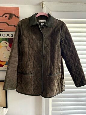 90s Barn Coat Suede Olive with Leather Trim